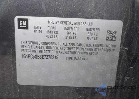 2014 Chevrolet Cruze 1Lt Auto из США, поврежденный, VIN 1G1PC5SB3E7270218